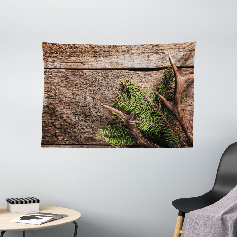 Evergreen Branch Deer Wide Tapestry