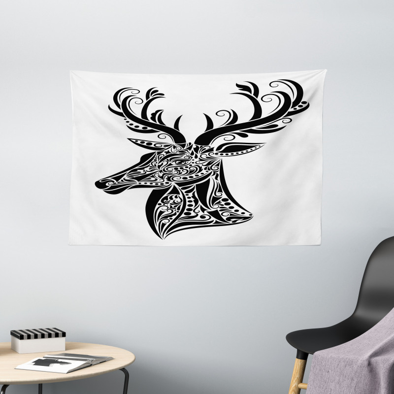 Deer Animal Tattoo Wide Tapestry
