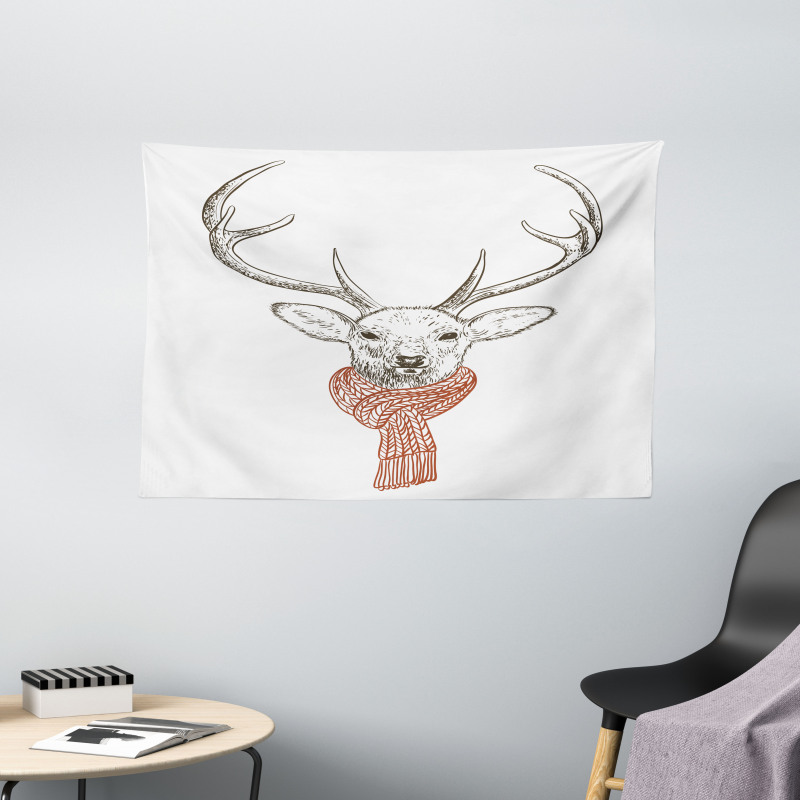 Deer with Scarf Winter Wide Tapestry