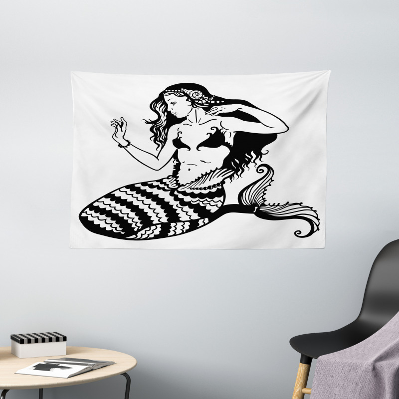 Fish Tailed Young Girl Wide Tapestry