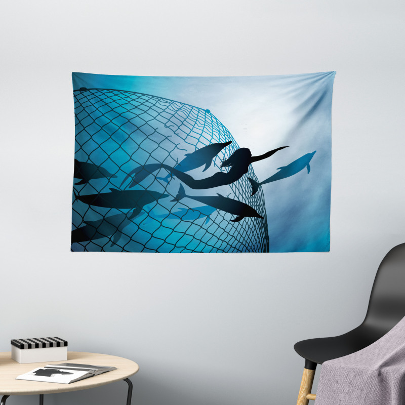 Flight of Dolphins Wide Tapestry
