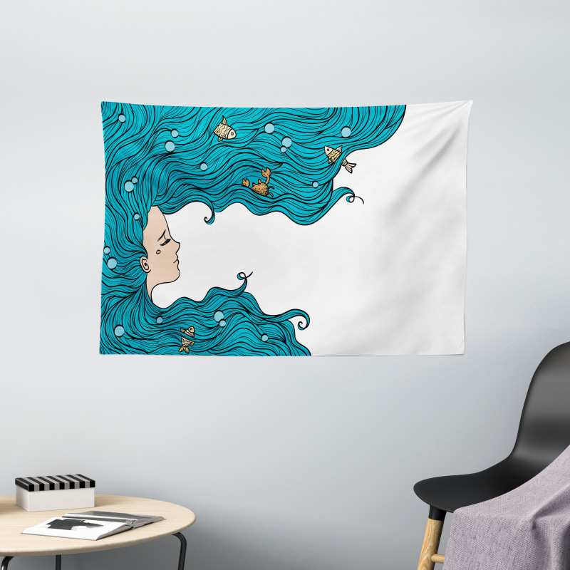 Girl Oceanic Hairstyle Wide Tapestry