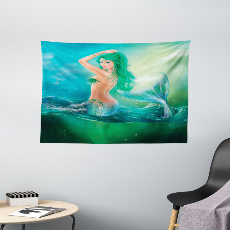 Mermaid Tail Waves Sea Wide Tapestry