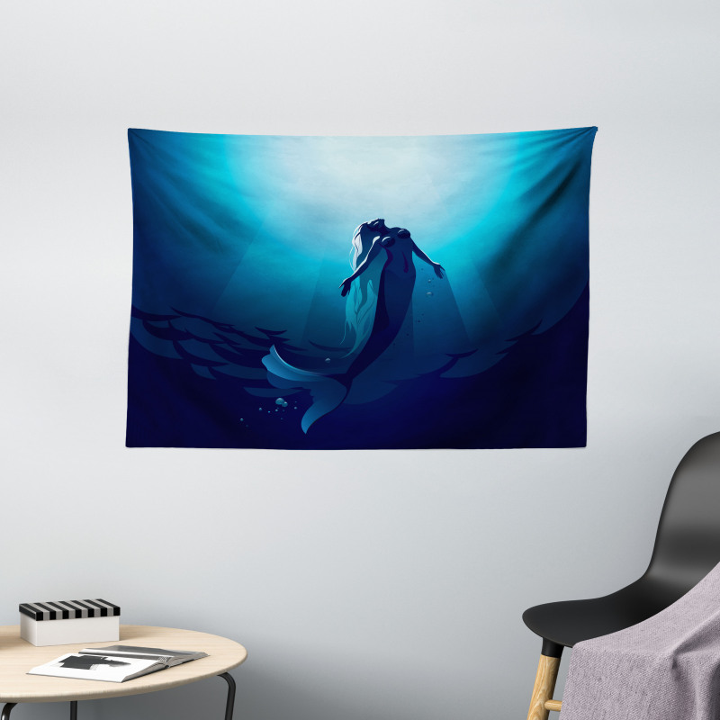 Mermaid in Deep Water Wide Tapestry