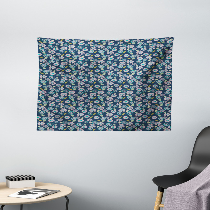 Top View Botanical Elements Wide Tapestry