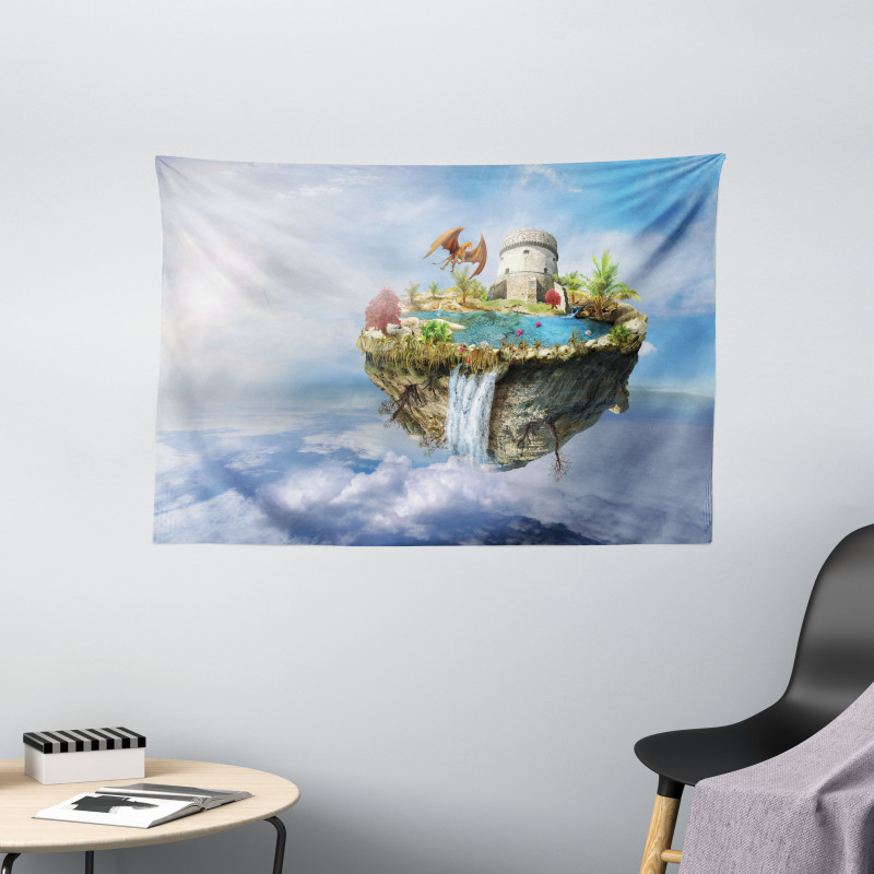 Dragon Castle Tower Wide Tapestry