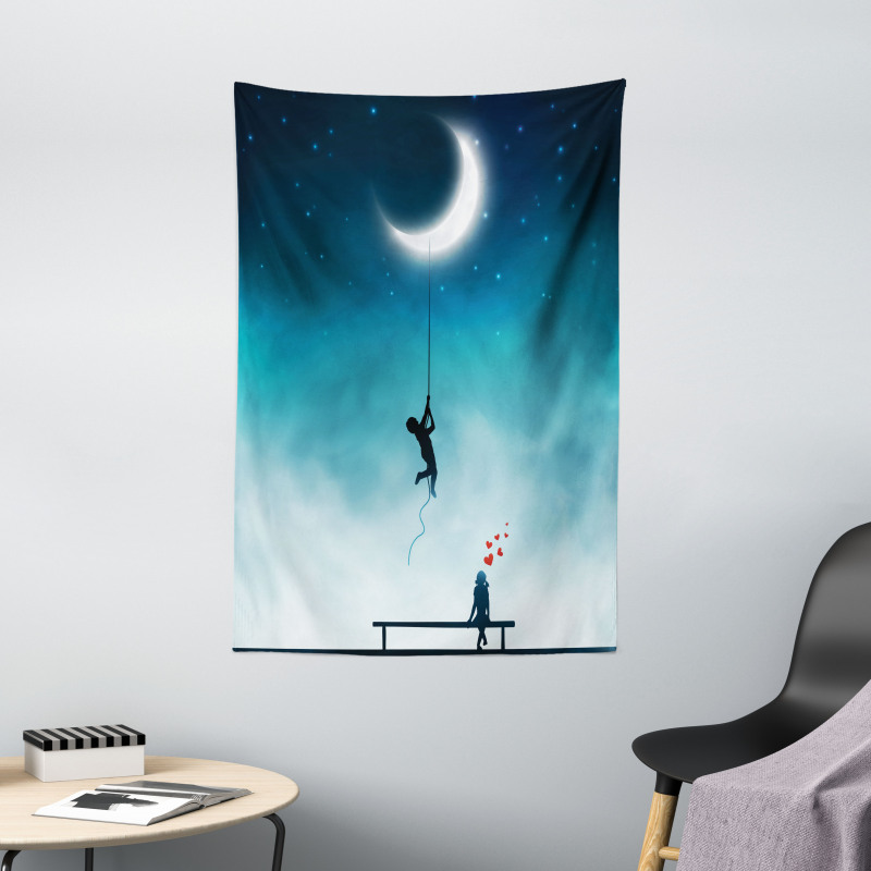 Boy Climbing to the Moon Tapestry