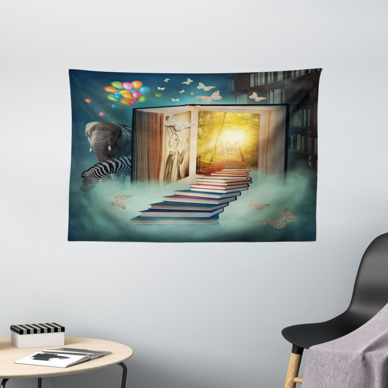 Magic Book and Animals Wide Tapestry