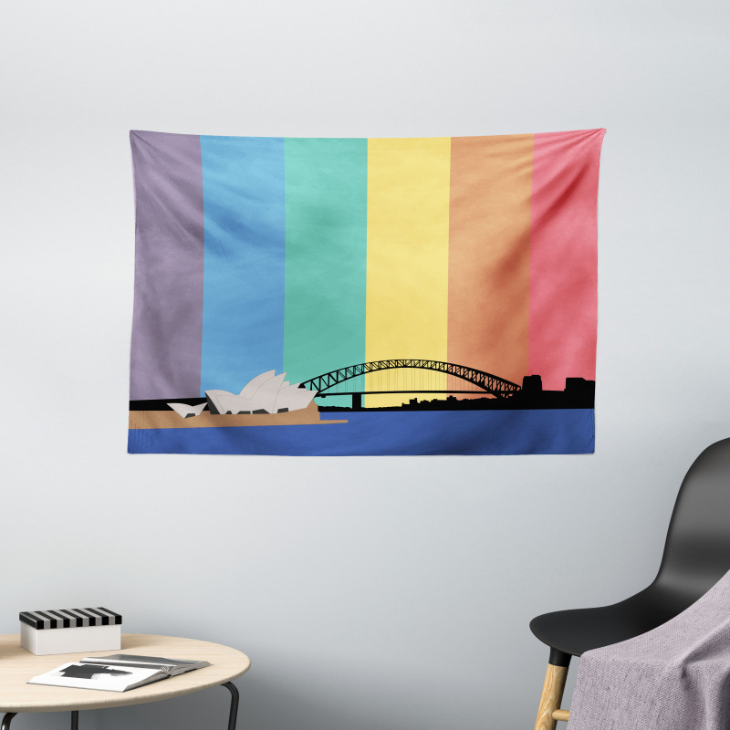 Sydney Building on Rainbow Wide Tapestry