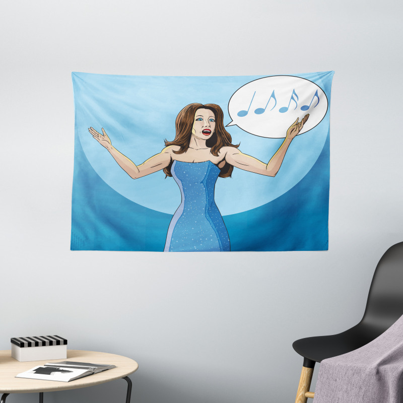 Comic Book Art Singing Woman Wide Tapestry