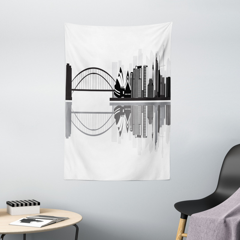 Monochrome Sydney Skyline Tapestry