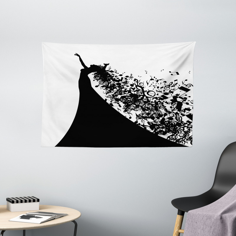 Black and White Singer Woman Wide Tapestry