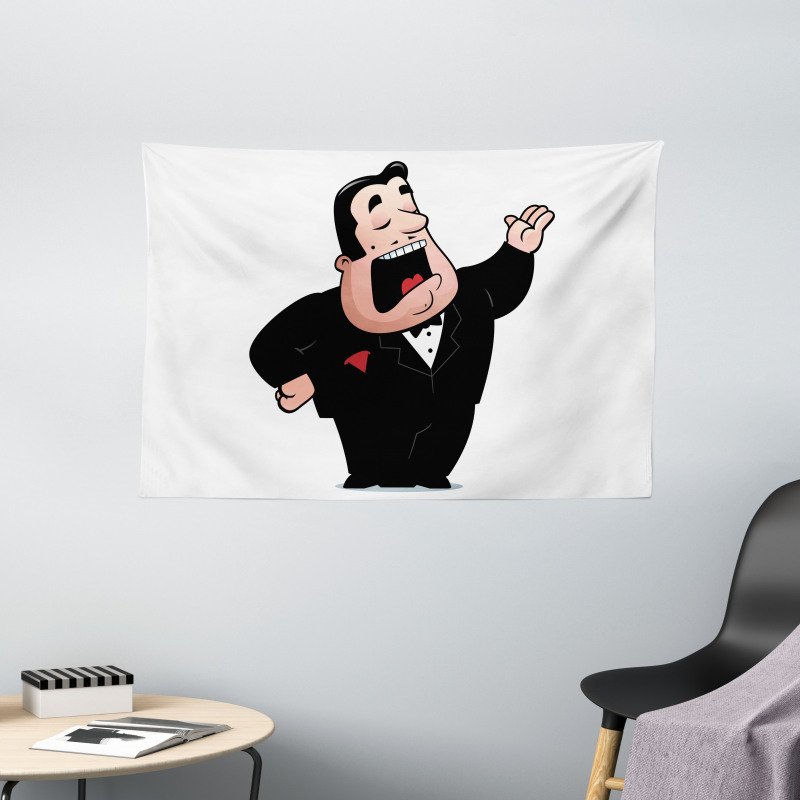 Cartoon Singer Man in Smokin Wide Tapestry