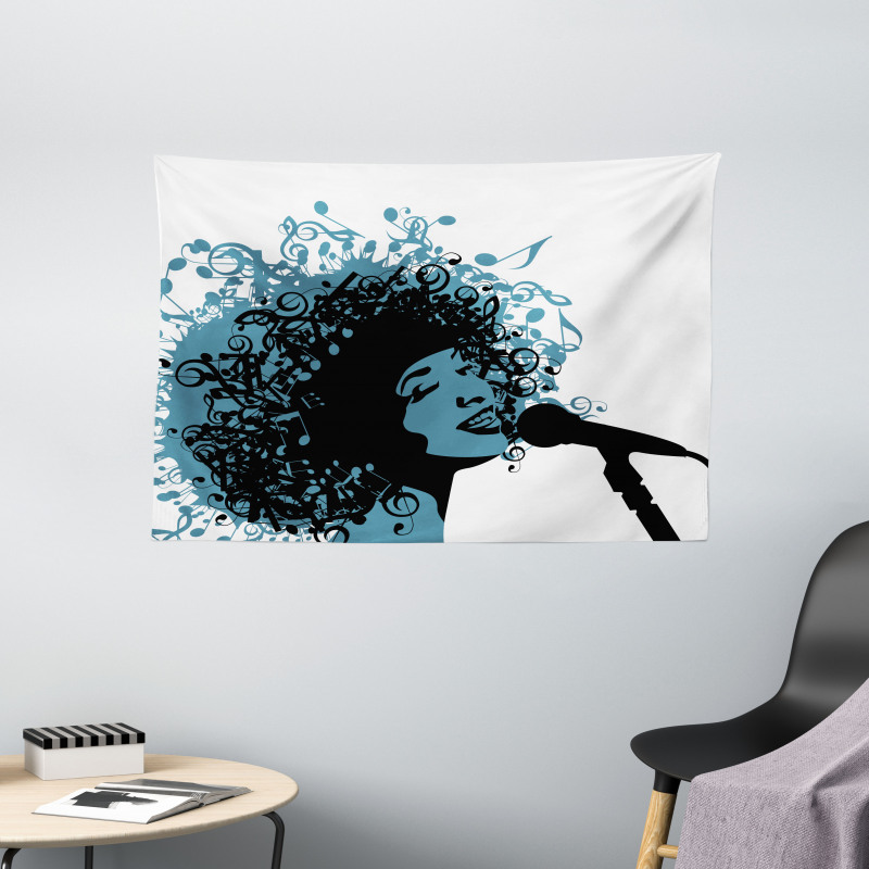 Singer Afro Music Note Hair Wide Tapestry