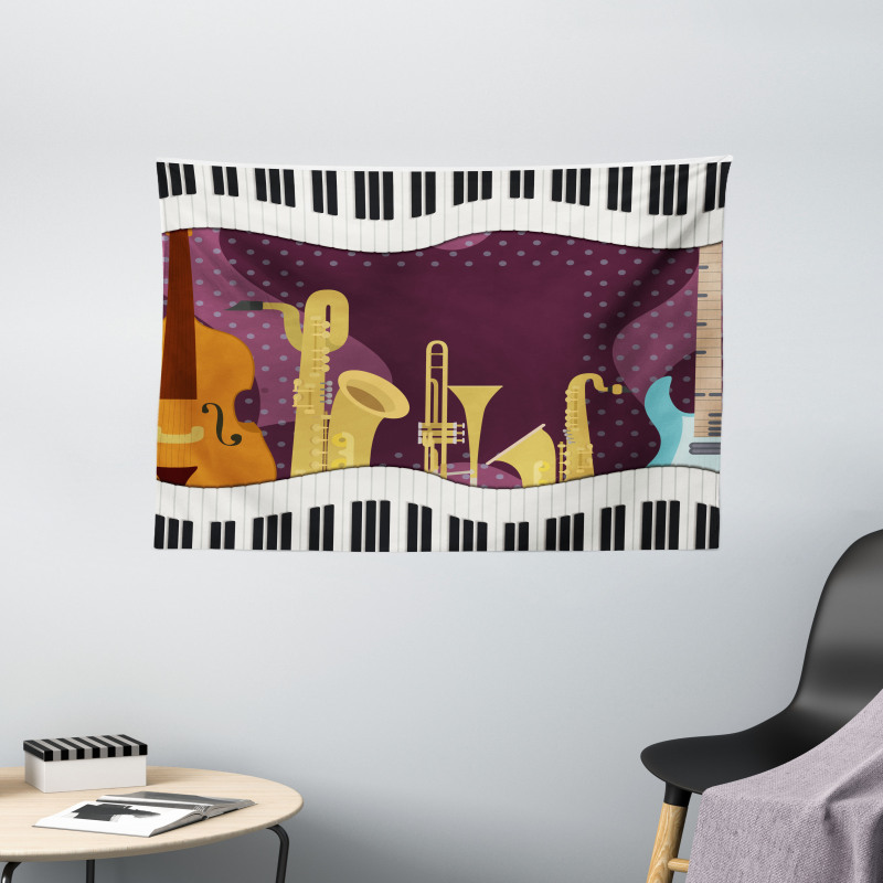 Cartoon Musical Instruments Wide Tapestry