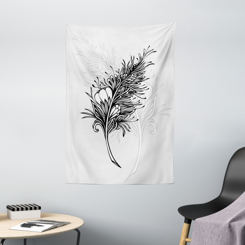 Doodle Style Plumage Boho Tapestry