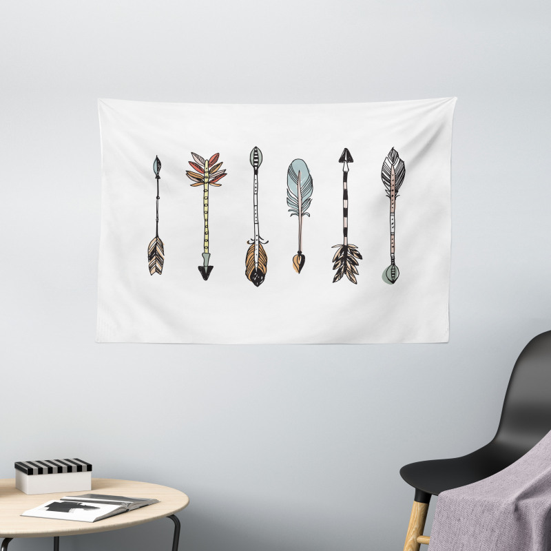 Tribal Arrows Drawn by Hand Wide Tapestry