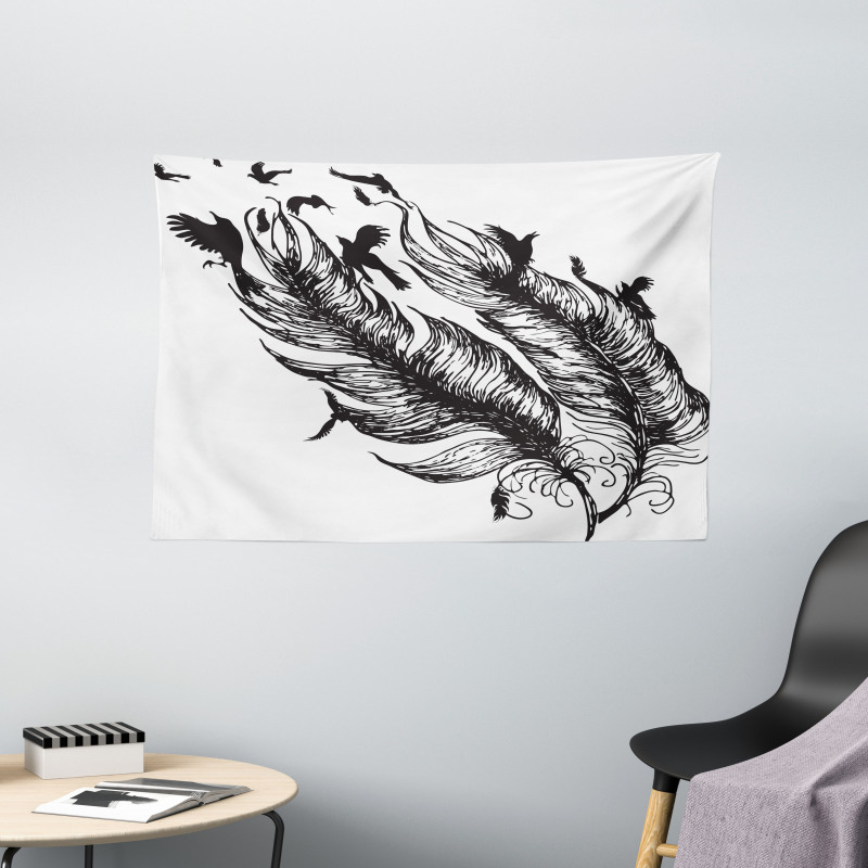 Flying Bird Silhouettes Wide Tapestry