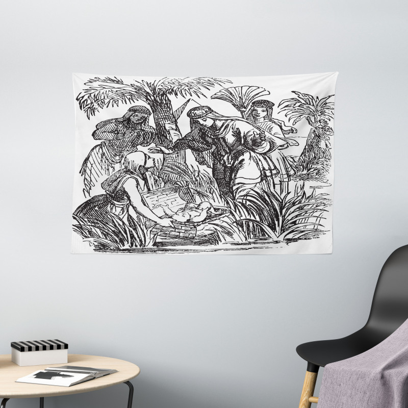 Old Engraving Baby Wide Tapestry