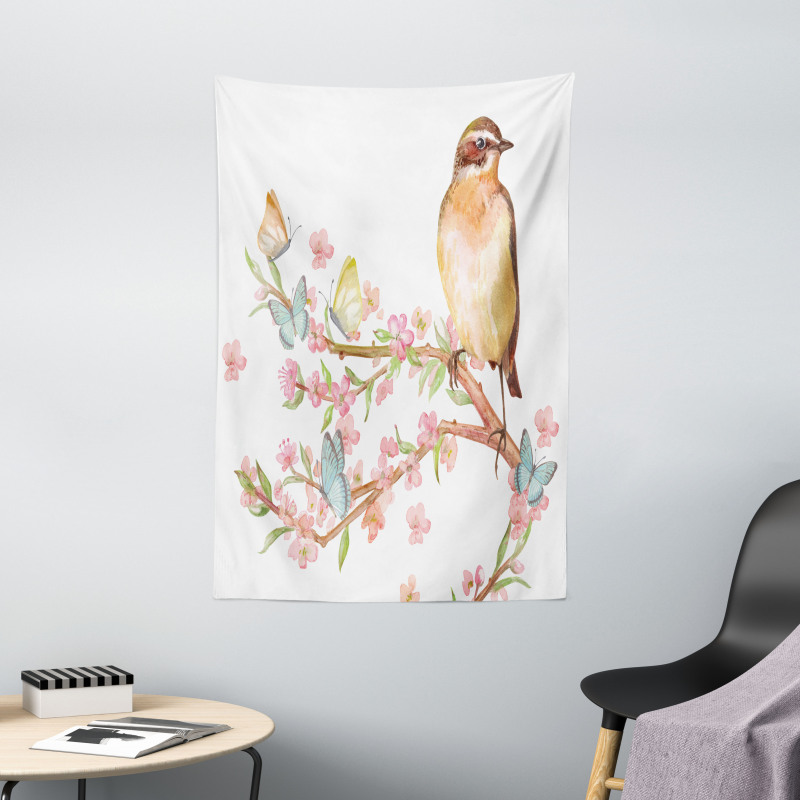 Bird on a Blossoming Tree Tapestry