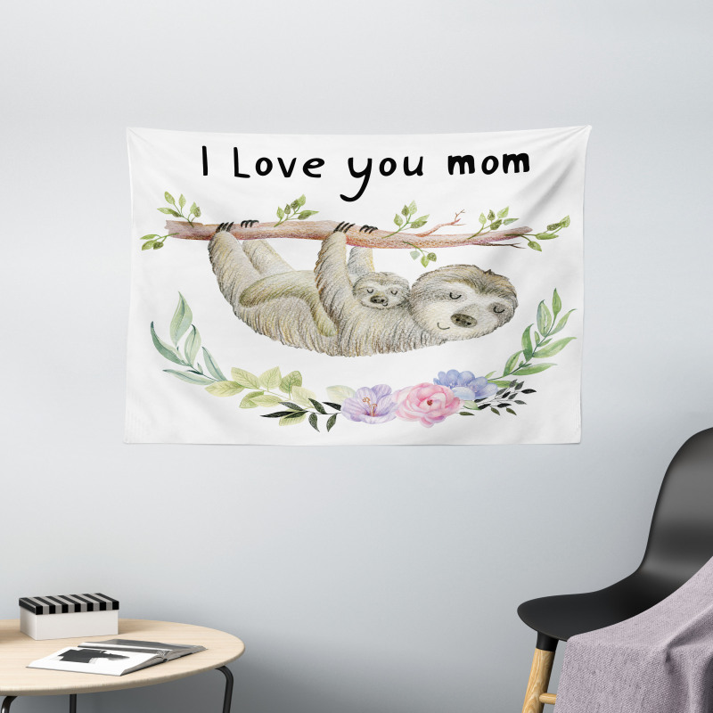 Mom Sloth and Baby Wide Tapestry