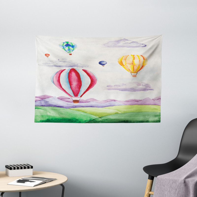 Hot Air Balloons Scene Wide Tapestry