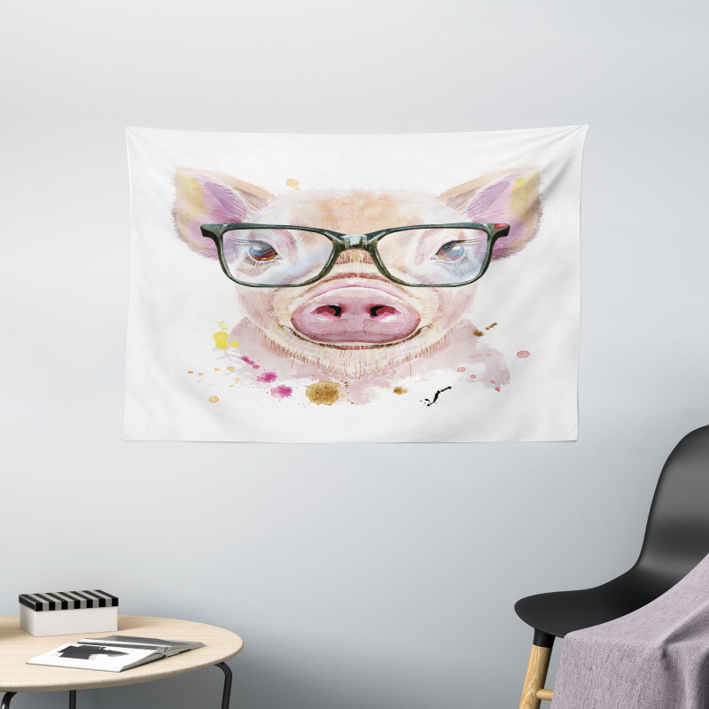 Pig Portrait with Spots Wide Tapestry