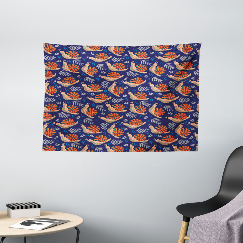 Leaves Polka Dots and Snails Wide Tapestry