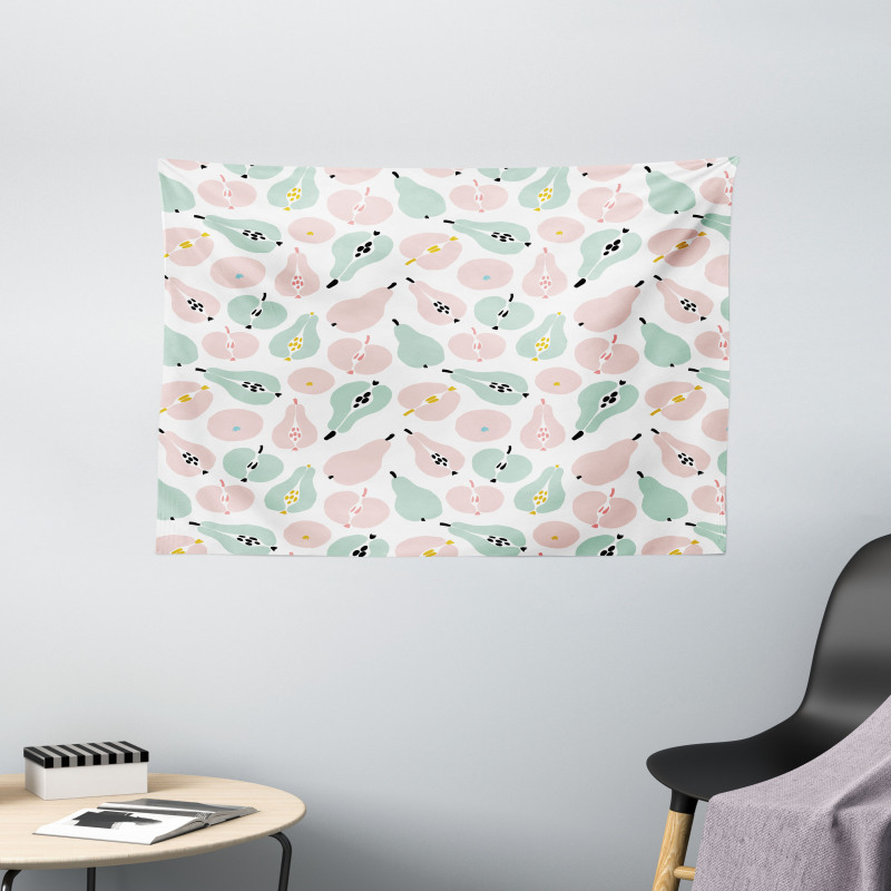 Apples Pears in Pastel Tones Wide Tapestry