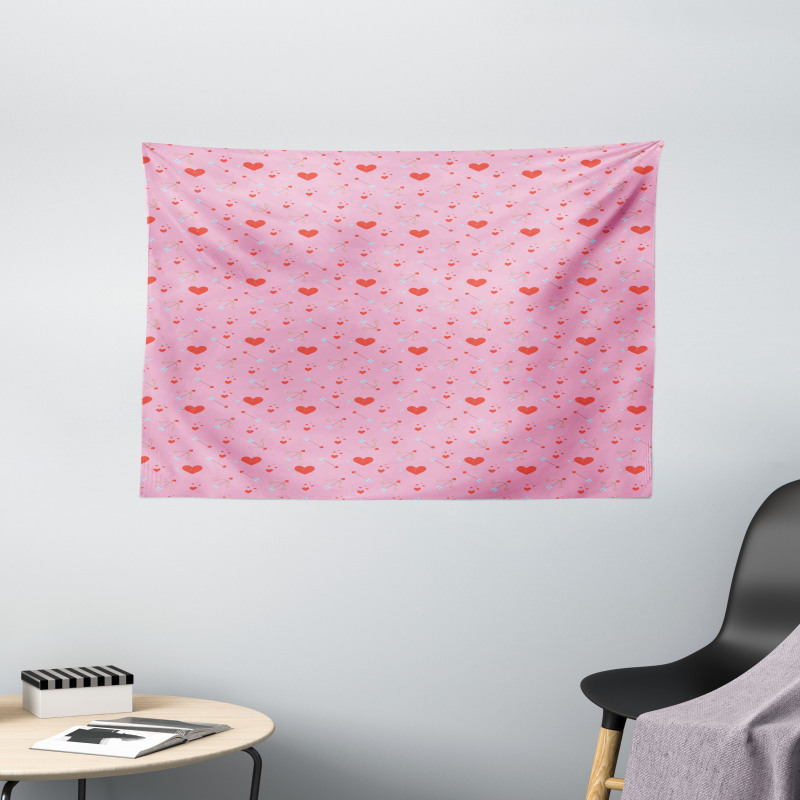 Hearts and Cupid Wide Tapestry