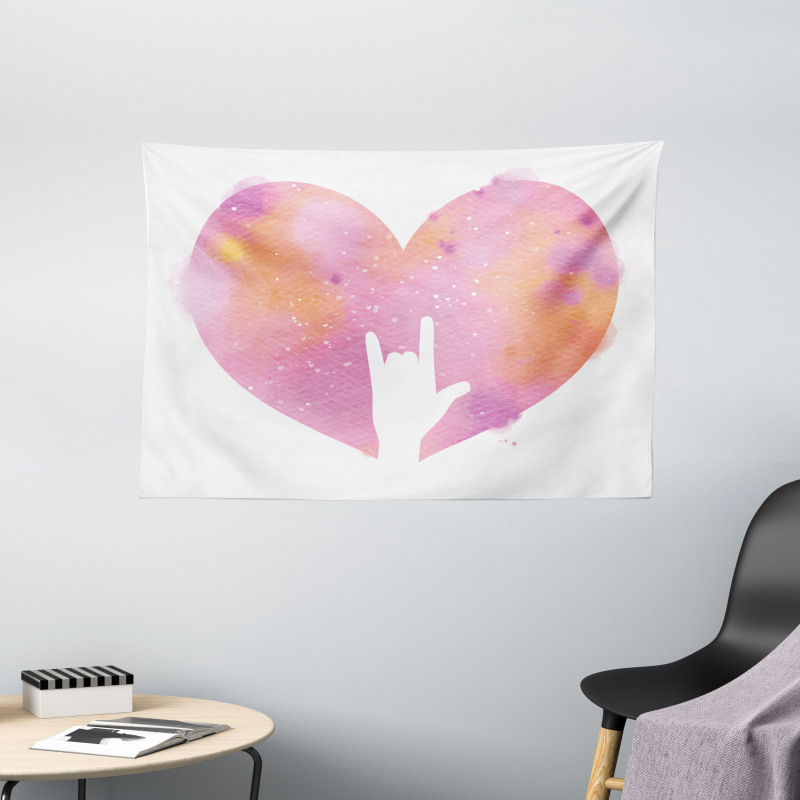 Watercolor Heart Rock Sign Wide Tapestry