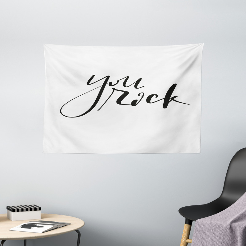 Monochrome Cursive Motto Wide Tapestry