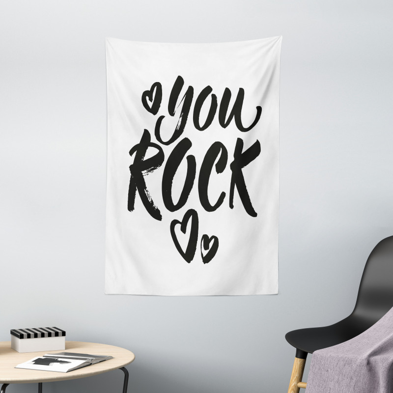 Monochrome Cursive Wording Tapestry