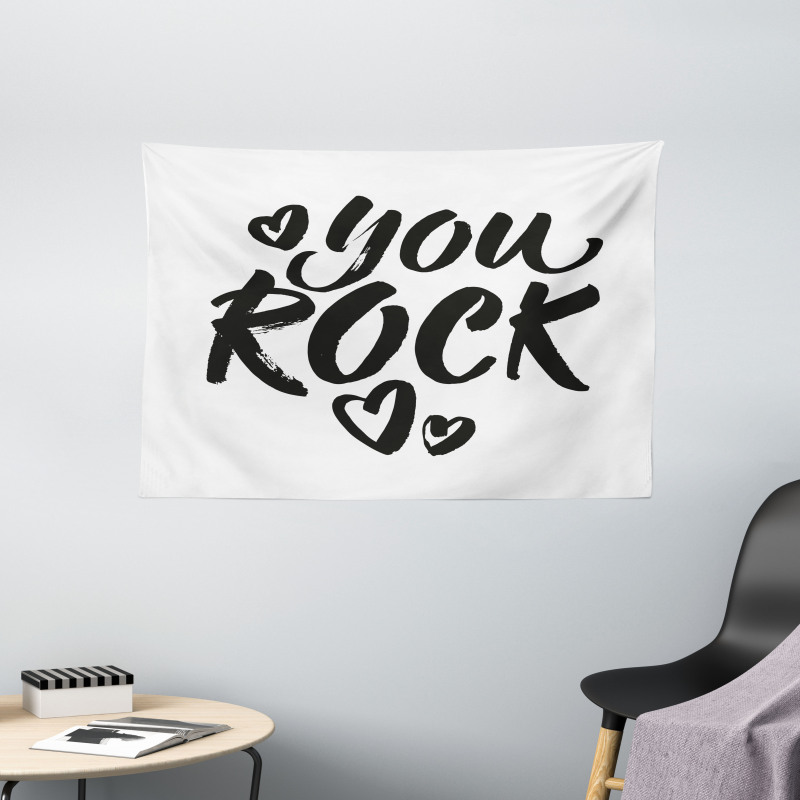 Monochrome Cursive Wording Wide Tapestry