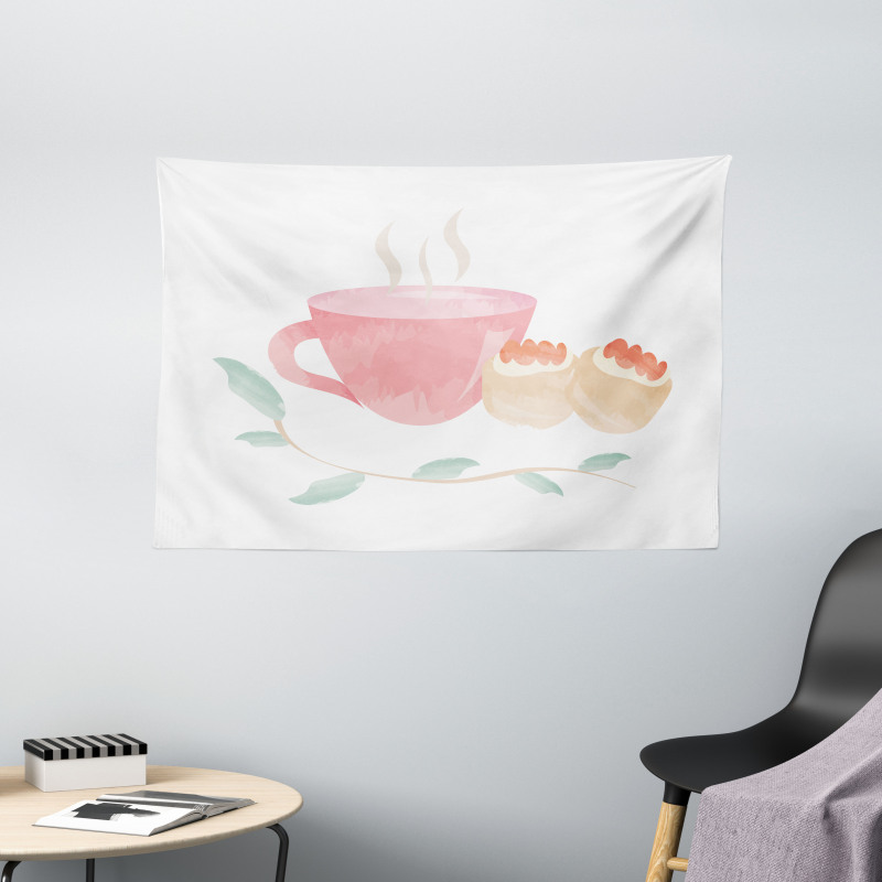 Watercolor Scones Cup Wide Tapestry