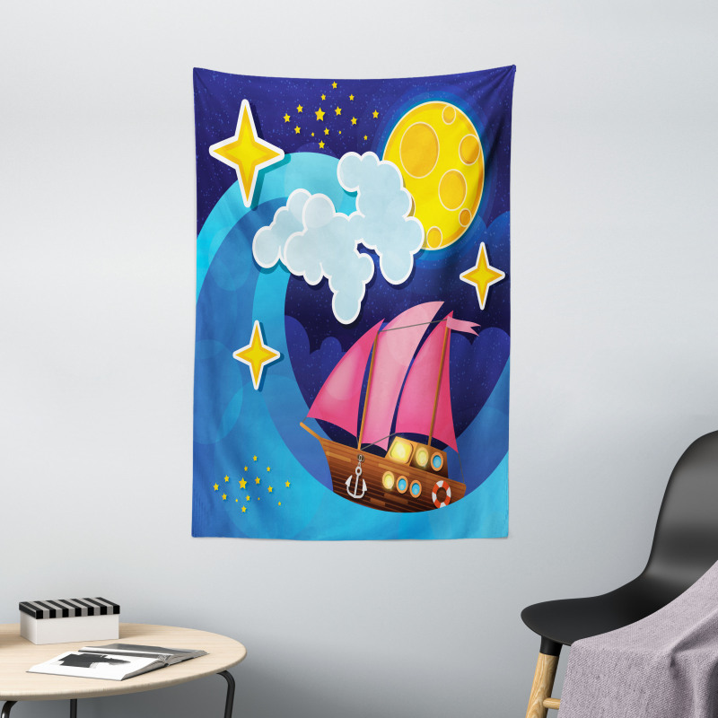 Sailing Boat Cartoon Tapestry