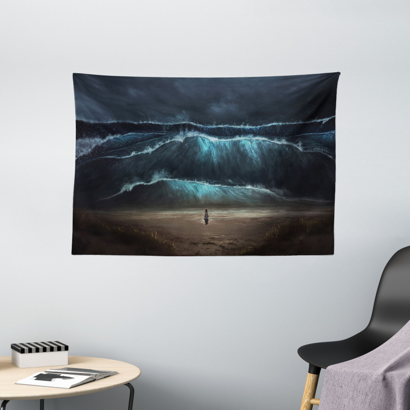 Gothic Wave Alone Woman Wide Tapestry