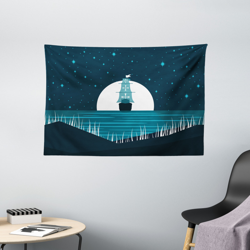 Moonlight on Water Ship Wide Tapestry