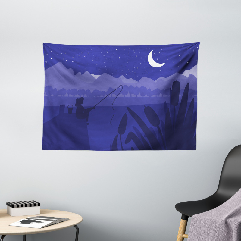 Fisherman Moon River Wide Tapestry