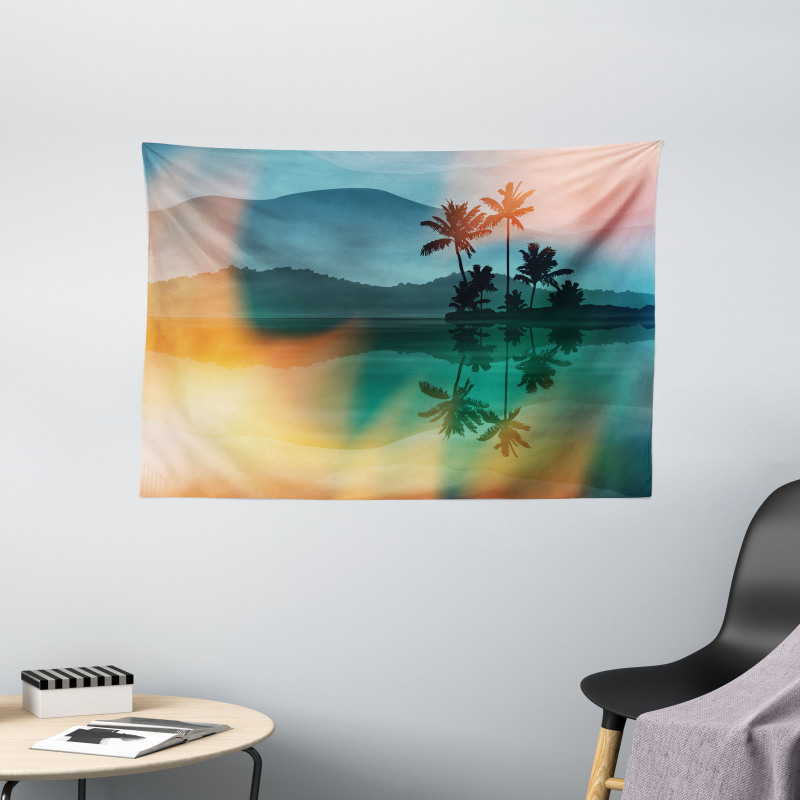 Sea and Palm Trees Art Wide Tapestry