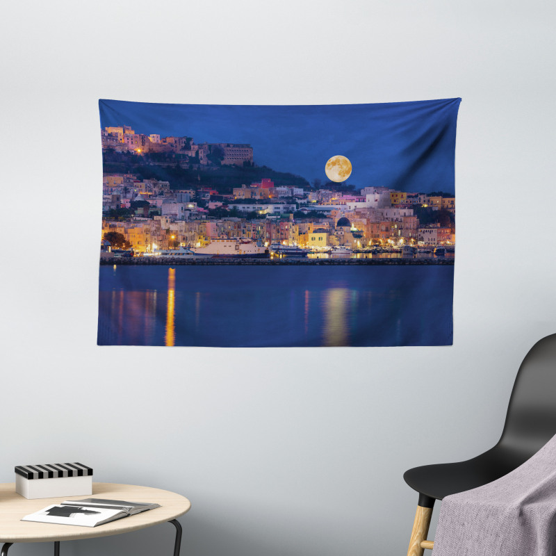 Full Moon Coast Sea Wide Tapestry