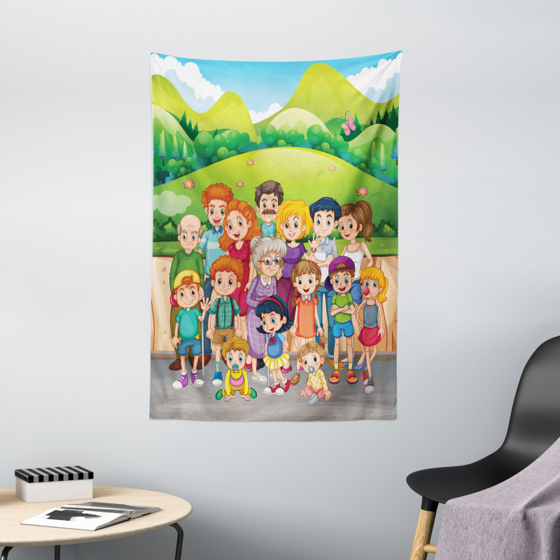 Cartoon Style Family Photo Tapestry