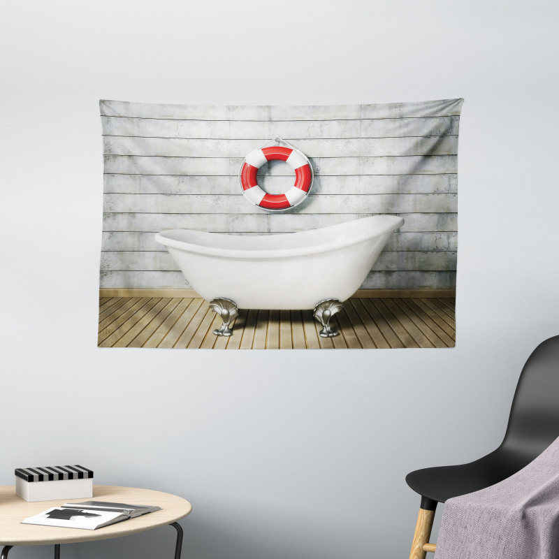 Grunge Wall Sailor Bath Wide Tapestry