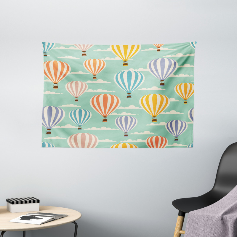 Retro Travel Balloons Wide Tapestry