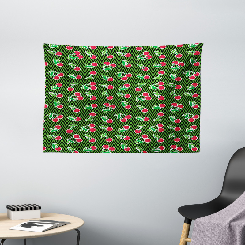 Fresh Fruits on Zigzag Art Wide Tapestry