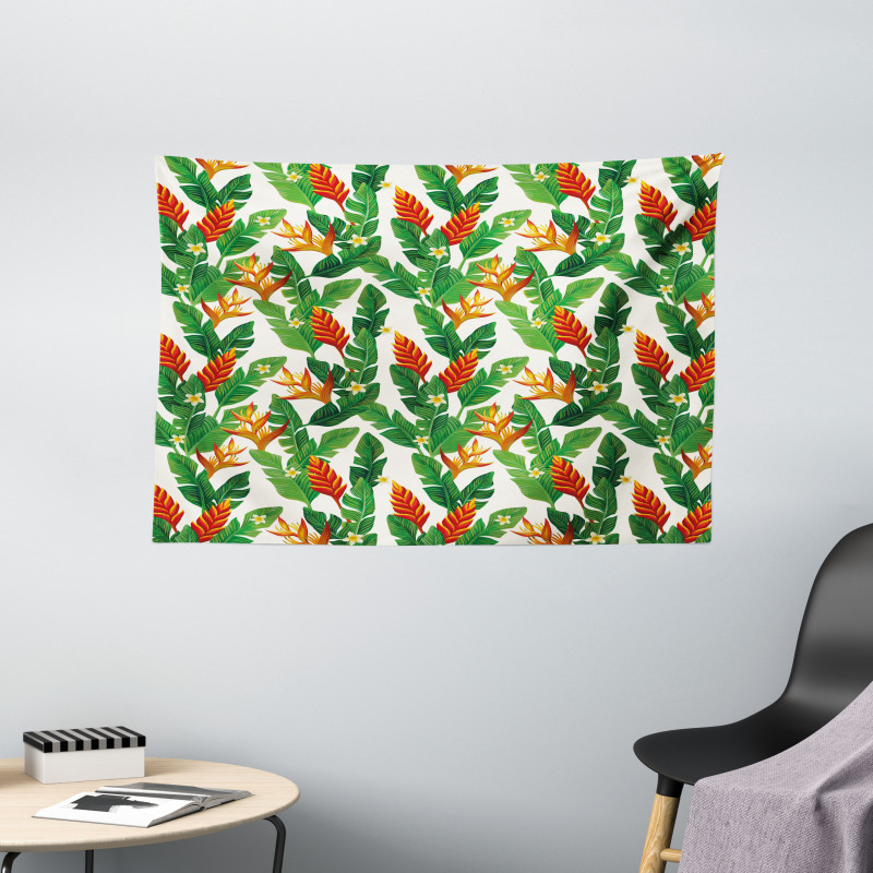 Vibrant Banana Leaves Art Wide Tapestry