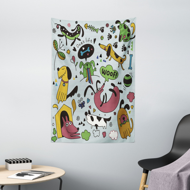 Vivid Playful Dog Pattern Tapestry