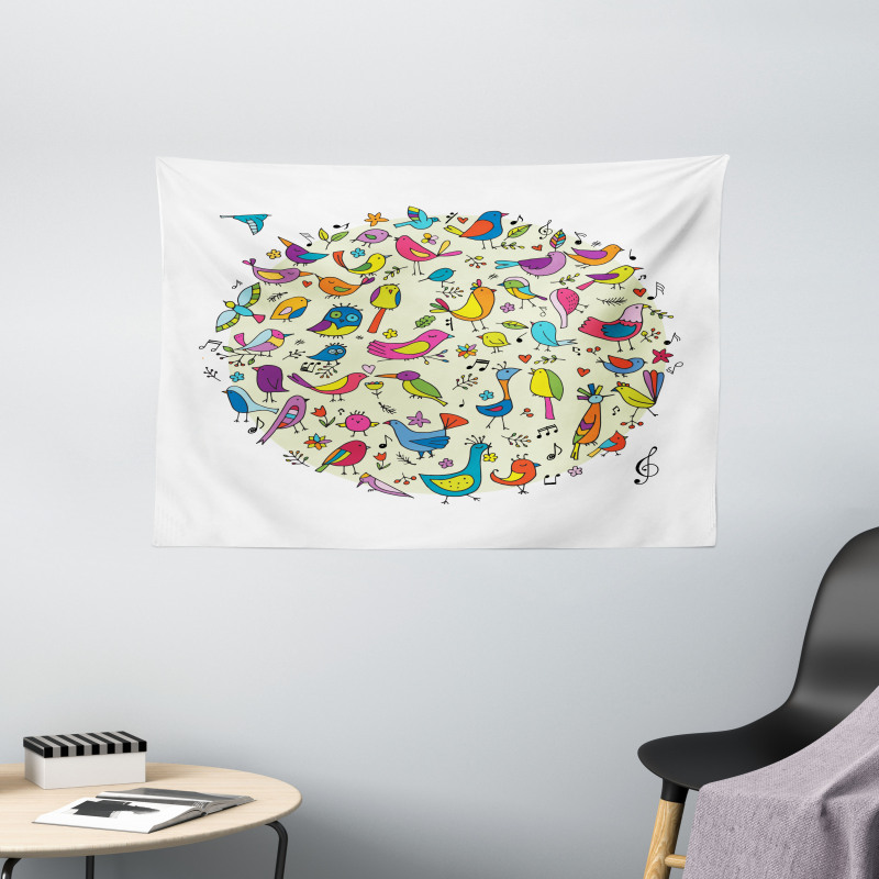 Vivid Little Birds Wide Tapestry