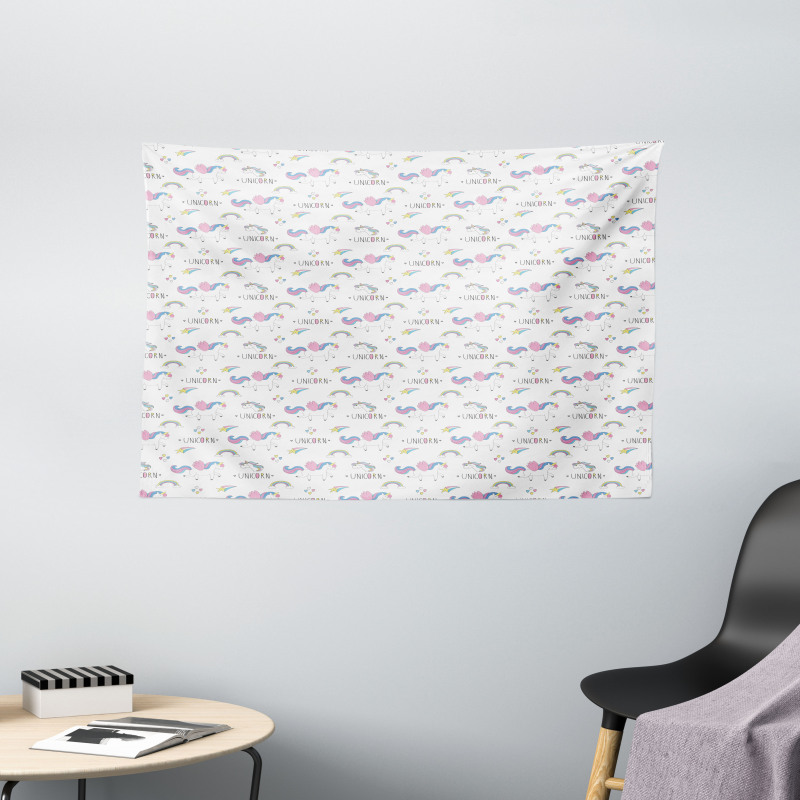 Unicorn Party Rainbow Stars Wide Tapestry