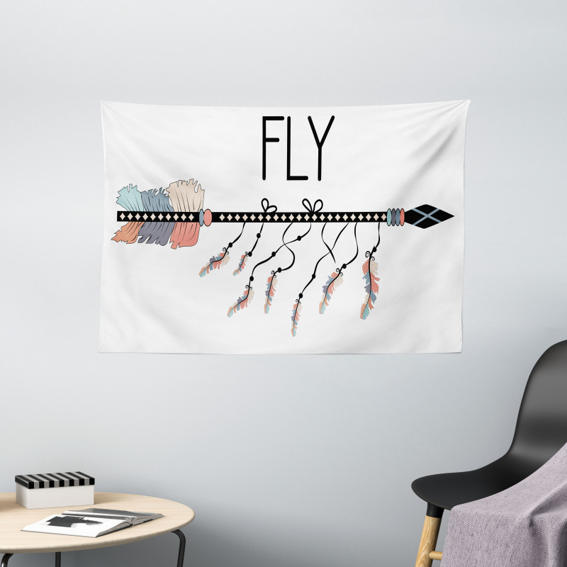 Native Arrow and Feather Fly Wide Tapestry